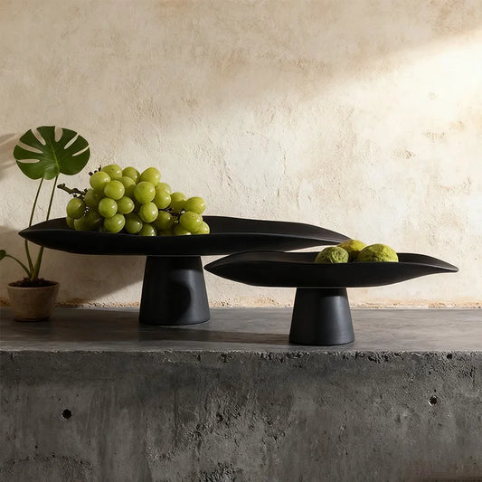 Pedestal Fruit Tray, Modern Resin Footed Dish, White or Black