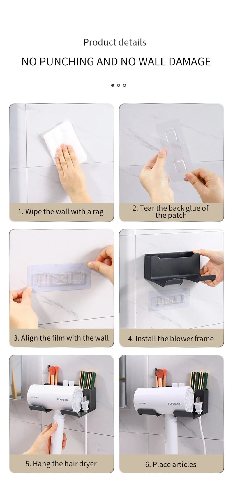 Hair Dryer Holder, Wall Mounted Bathroom Styling Tool Rack