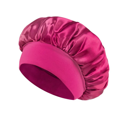 Wide-Brim Satin Hair Bonnet with Elastic Band