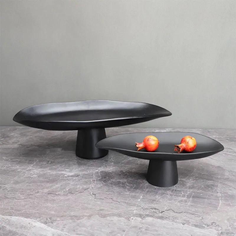Pedestal Fruit Tray, Modern Resin Footed Dish, White or Black