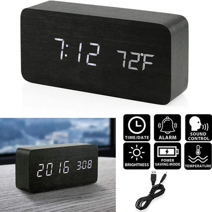 Wooden Digital Alarm Clock with Temperature