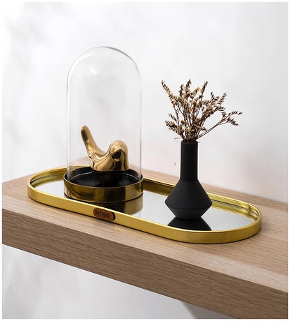 Gold Mirror Tray, Rectangular or Oval Glass Vanity Tray