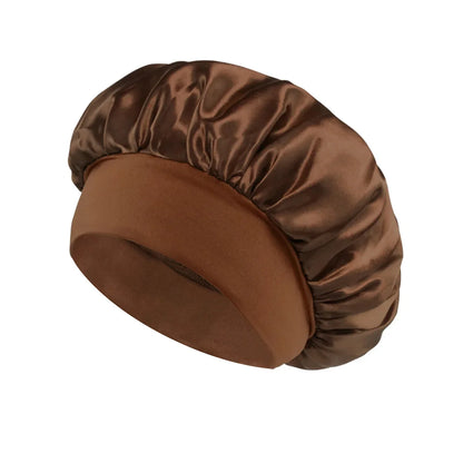 Wide-Brim Satin Hair Bonnet with Elastic Band