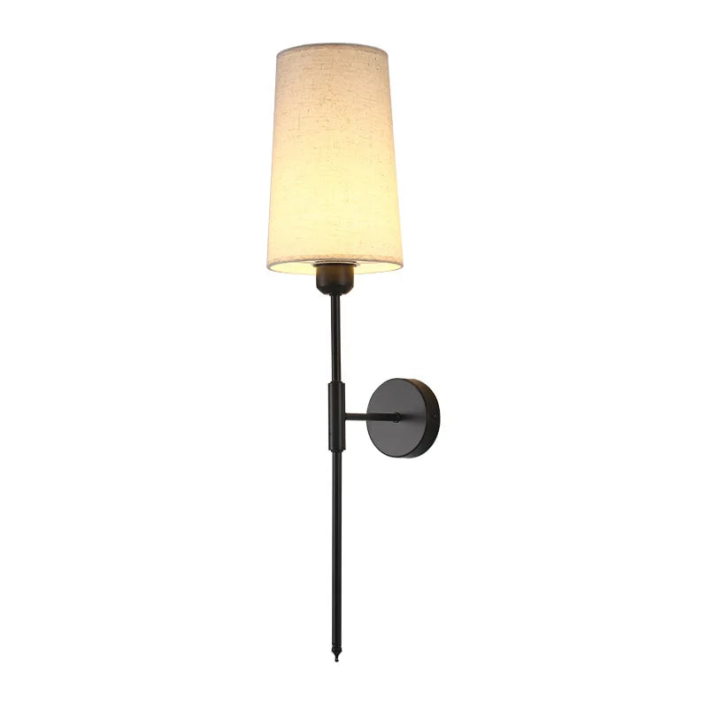 Retro Cloth Shade Wall Lamp, Black Iron Bedside Wall Sconce