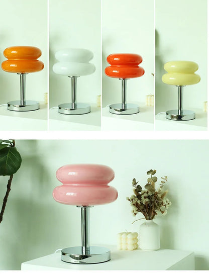 Macaron Glass Table Lamp, Pastel USB Bedside Lamp for Bedroom