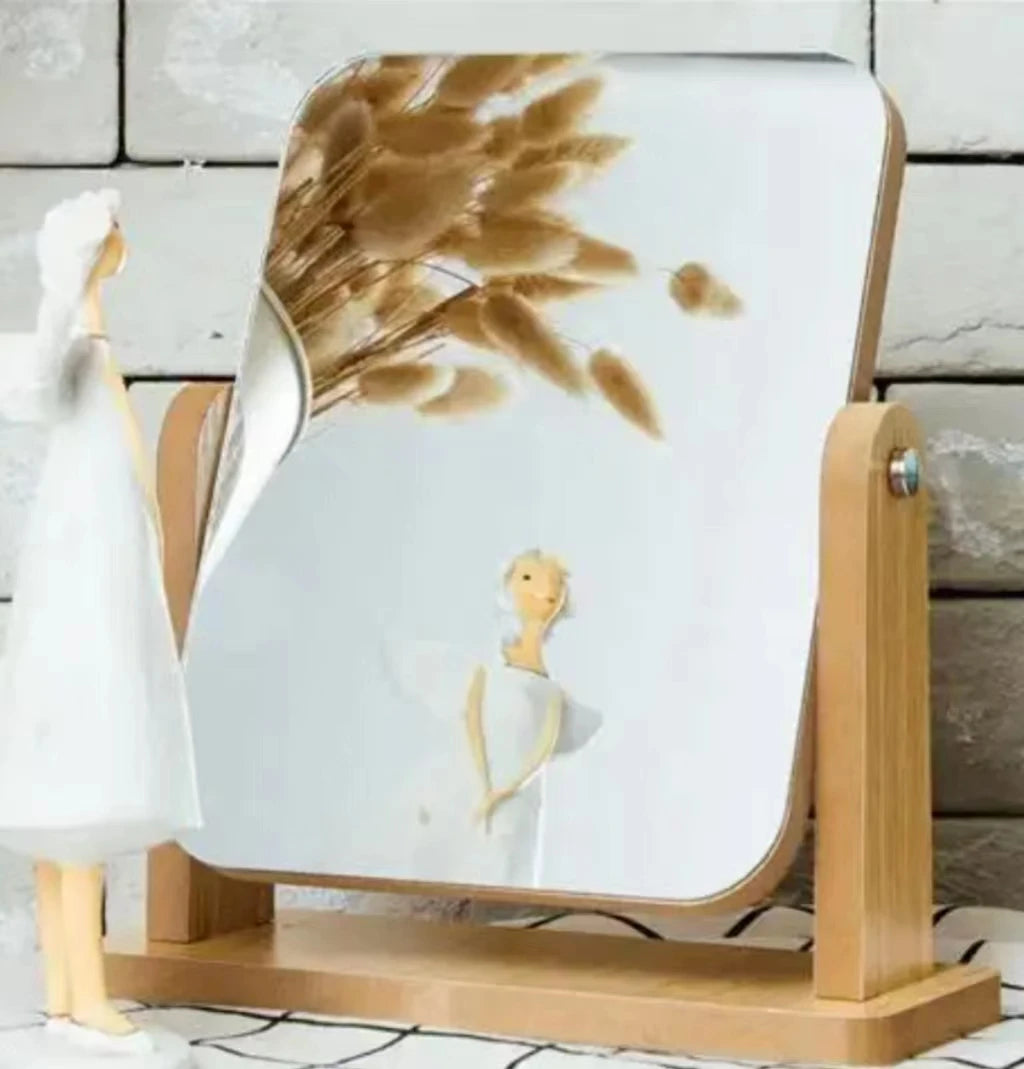 Rotating Wooden Makeup Mirror, Rectangle