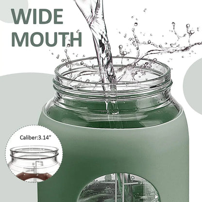 1L Glass Water Bottle with Straw and Sleeve