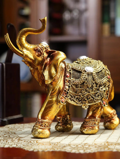 Boho Elephant Resin Statue, Vintage Ethnic Shelf Sculpture