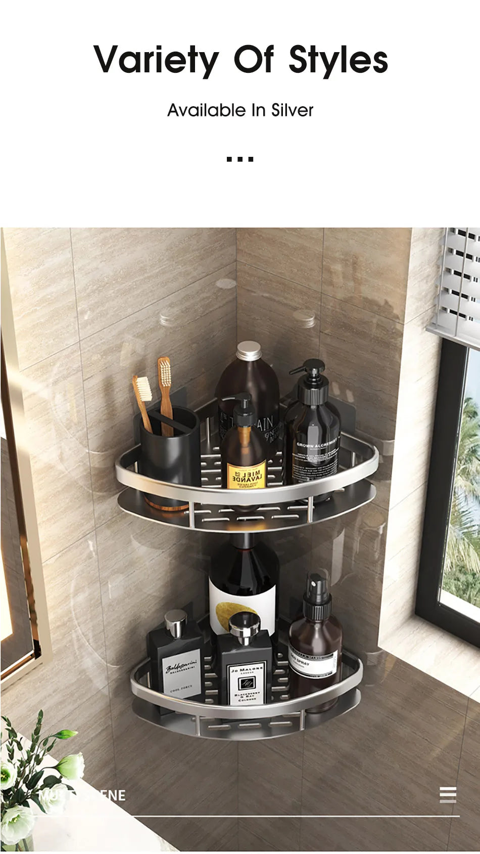 Corner Shower Shelf, No Drill Aluminum Bathroom Caddy