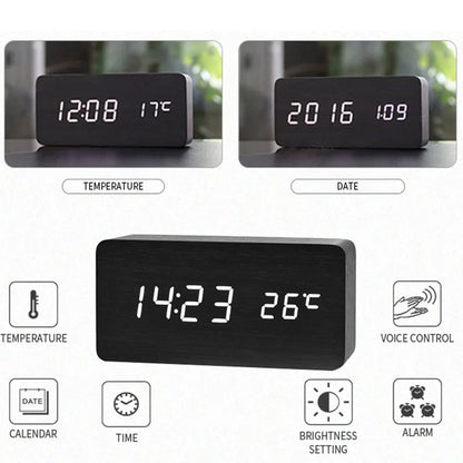 Wooden Digital Alarm Clock with Temperature