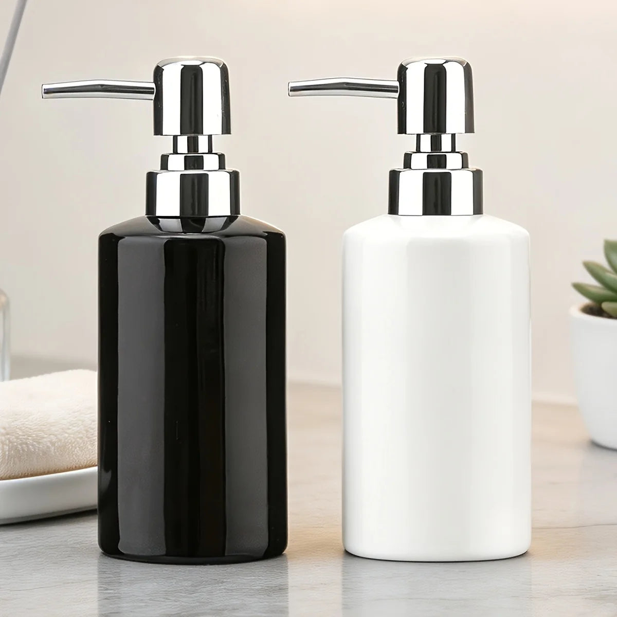 Ceramic Soap Dispenser, Glossy 10 oz Refillable Pump Bottle