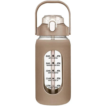 1L Glass Water Bottle with Straw and Sleeve