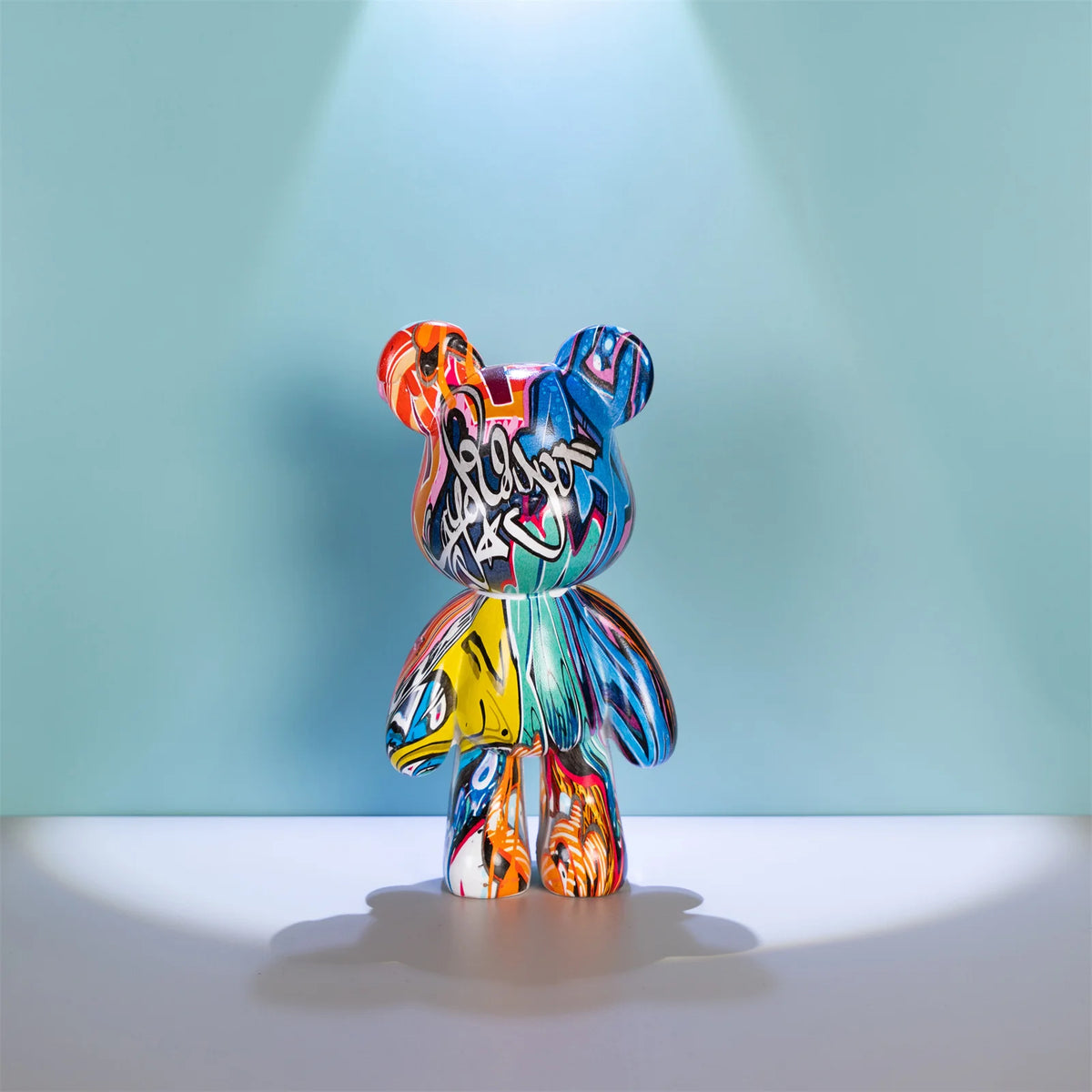 Fluid Bear Statue, Colorful Graffiti Resin Sculpture, 8 Inch