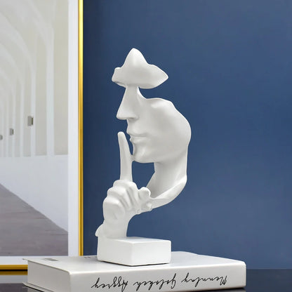 Silence Is Gold Thinker Statue, Abstract Resin Face Sculpture