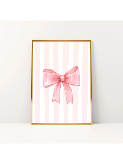 Pink Bow Canvas Art Print, French Pastel Coquette Wall Art