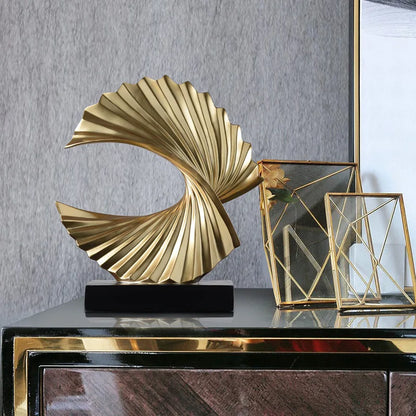 Gold Ocean Wave Sculpture, Art Deco Abstract Resin Tabletop Statue