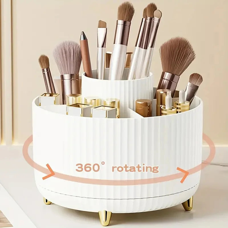 Rotating Makeup Brush Holder, 5 Slot Striped Vanity Organizer