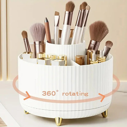 Rotating Makeup Brush Holder, 5 Slot Striped Vanity Organizer