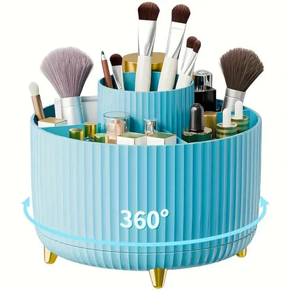 Rotating Makeup Brush Holder, 5 Slot Striped Vanity Organizer