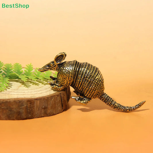 Brass Armadillo Figurine, Miniature Solid Brass Animal Decor