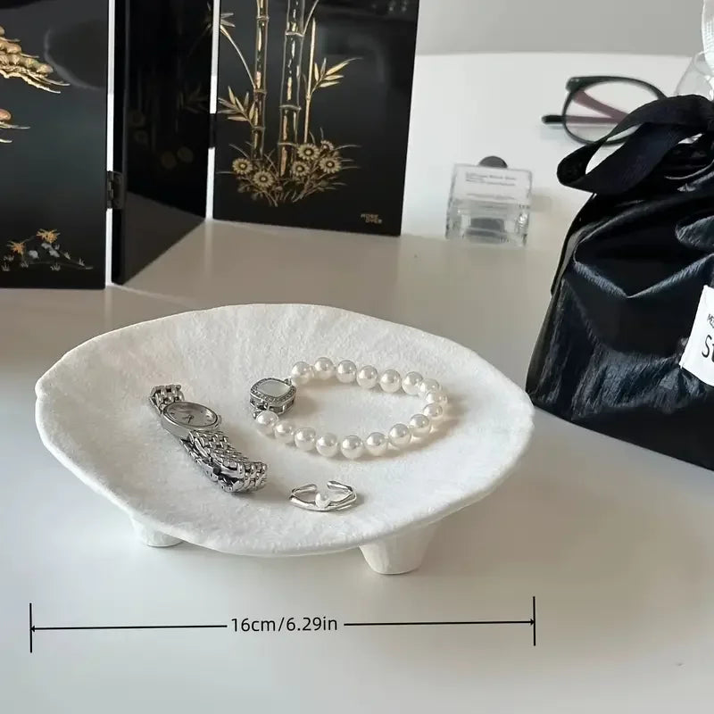 Ceramic Jewelry Tray, Oval Three-Legged Trinket Dish