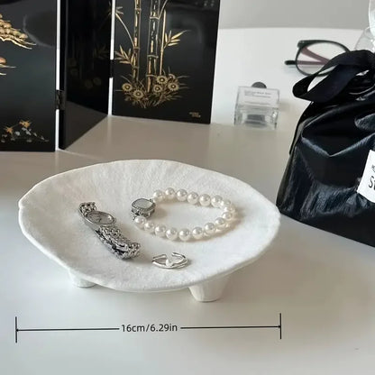 Ceramic Jewelry Tray, Oval Three-Legged Trinket Dish