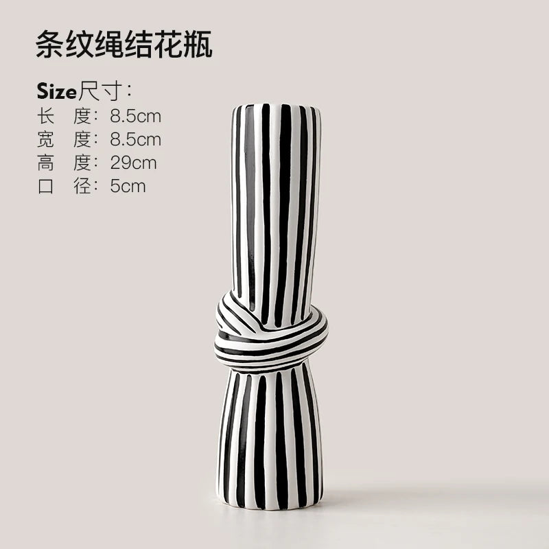 Black and White Striped Knot Ceramic Vase