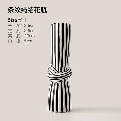 Black and White Striped Knot Ceramic Vase