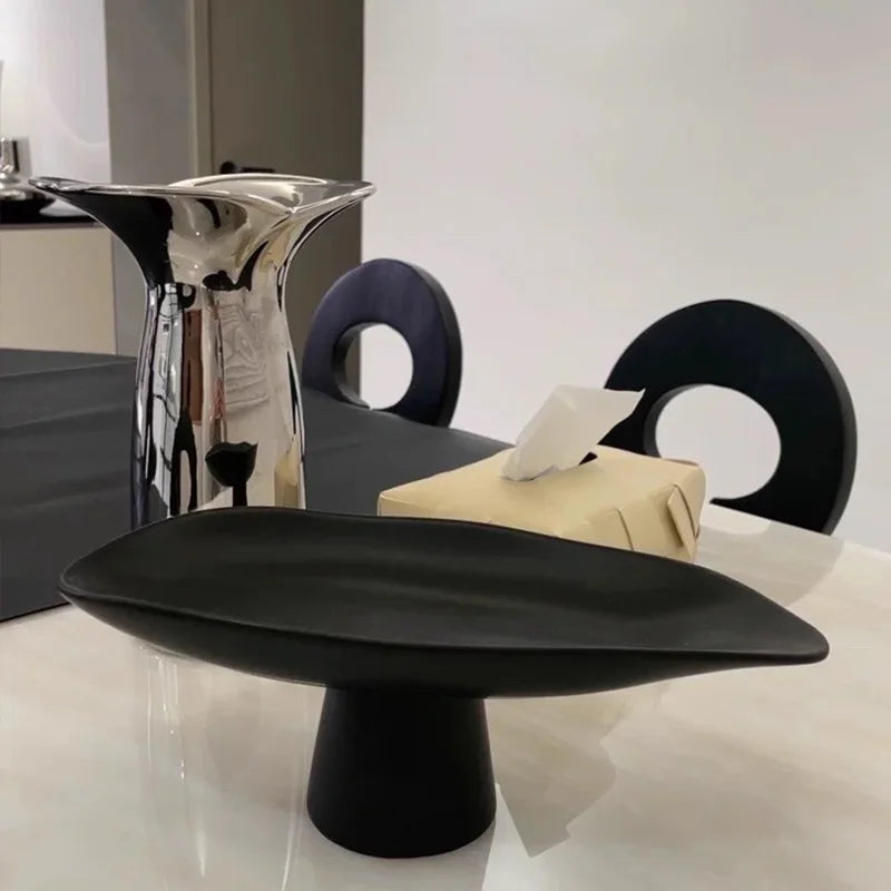 Pedestal Fruit Tray, Modern Resin Footed Dish, White or Black