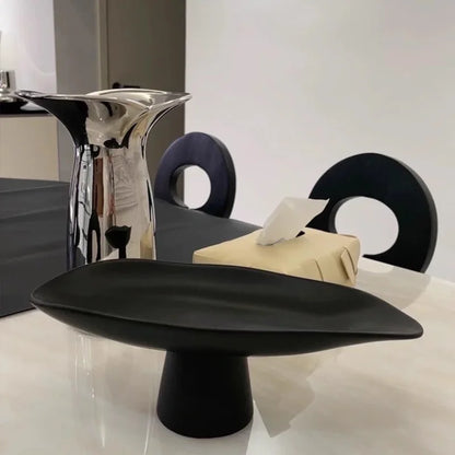 Pedestal Fruit Tray, Modern Resin Footed Dish, White or Black