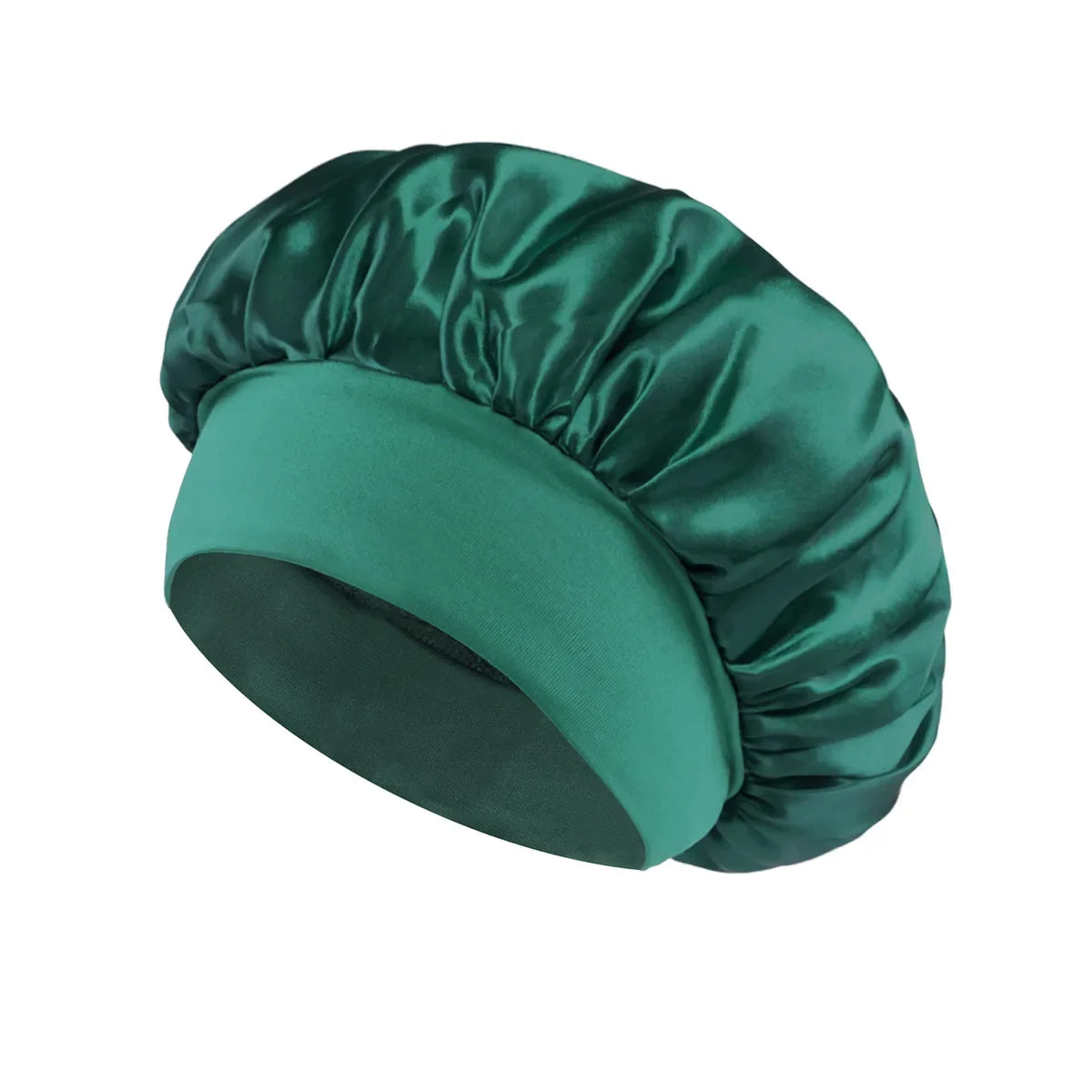 Wide-Brim Satin Hair Bonnet with Elastic Band