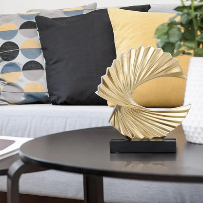 Gold Ocean Wave Sculpture, Art Deco Abstract Resin Tabletop Statue