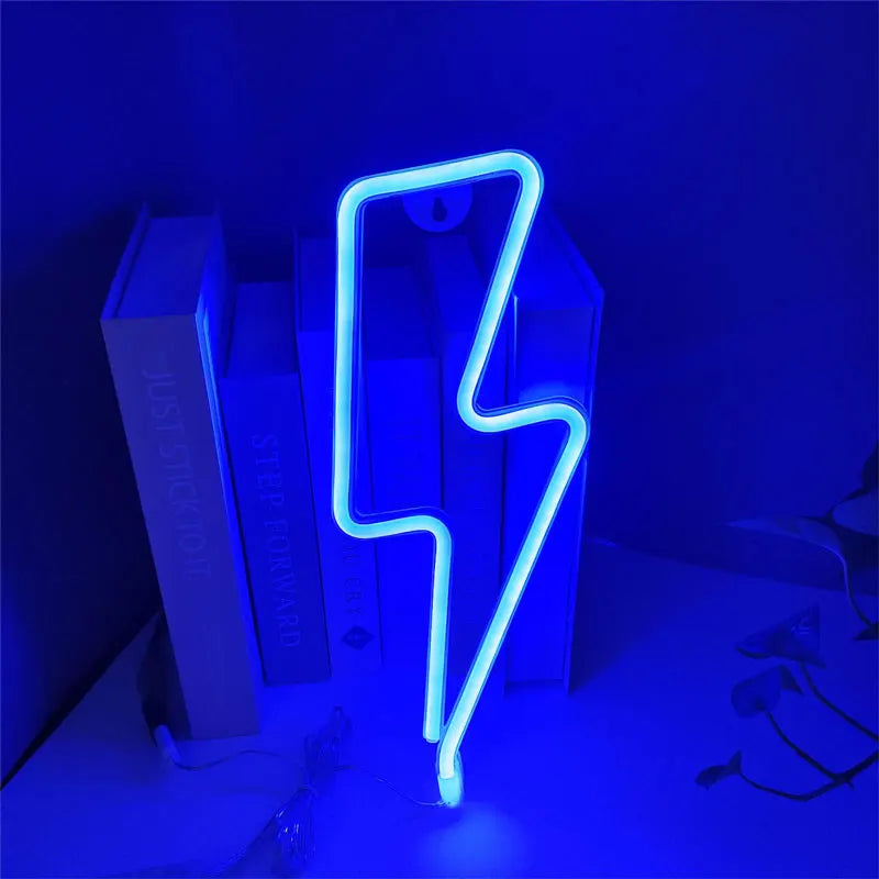 Lightning Bolt Neon Table Light, USB or Battery LED Desk Lamp