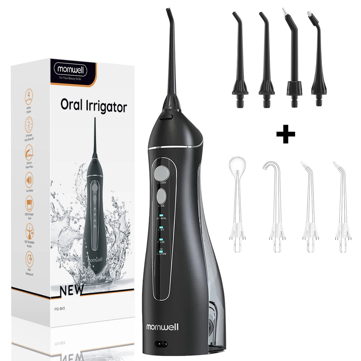 Cordless Rechargeable Water Flosser with 4 Nozzles
