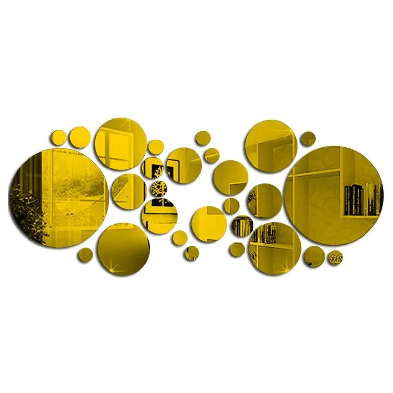 3D Acrylic Round Mirror Wall Stickers, 26 Pieces