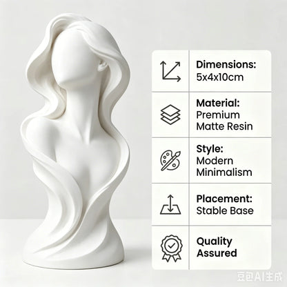 Female Bust Statue, Flowing Curve Abstract Figurine, Matte White