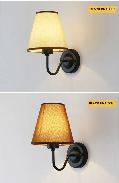 Nordic Fabric Wall Lamp, Iron Bedside Sconce with Cloth Shade, E27
