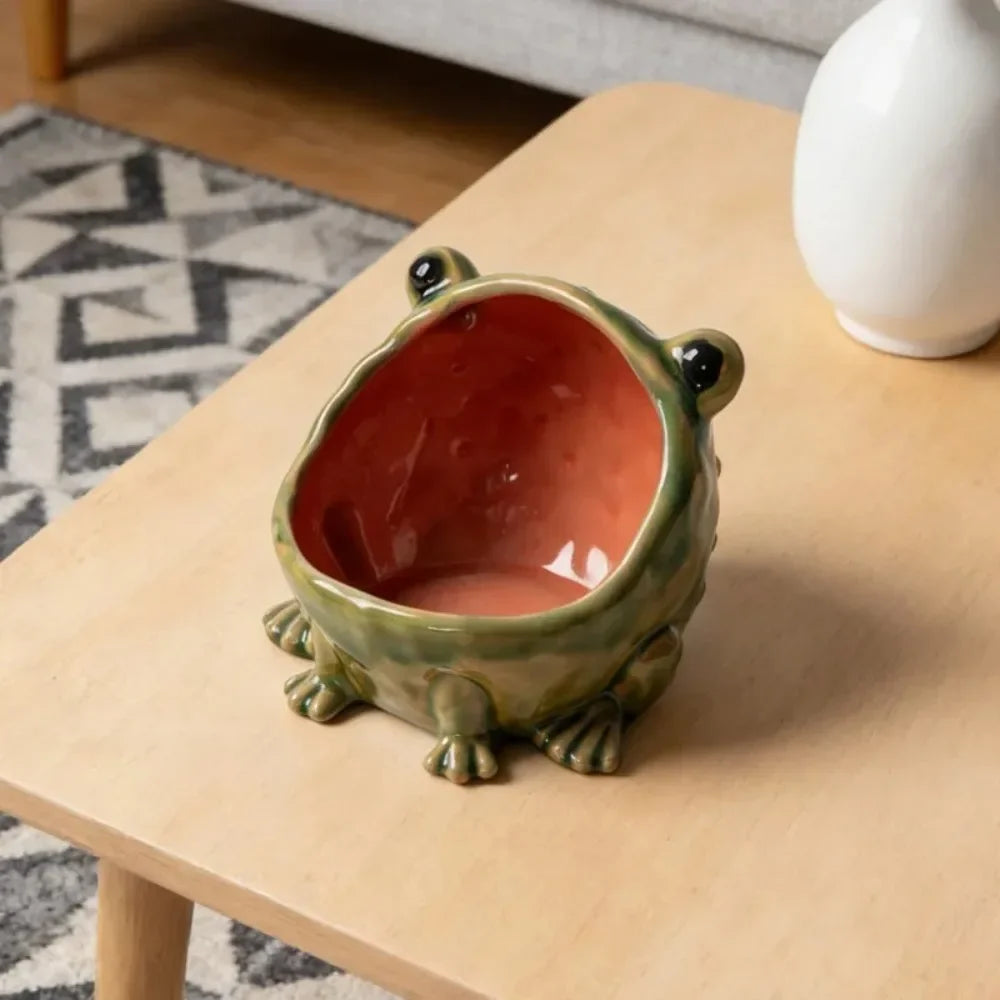 Ceramic Frog Trinket Bowl, Glossy Catchall Dish for Entryway