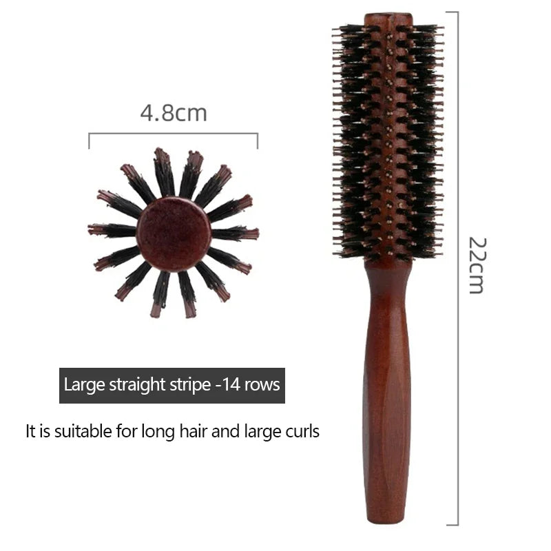 Boar Bristle Round Brush with Wooden Handle