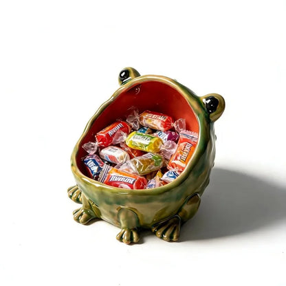 Ceramic Frog Trinket Bowl, Glossy Catchall Dish for Entryway