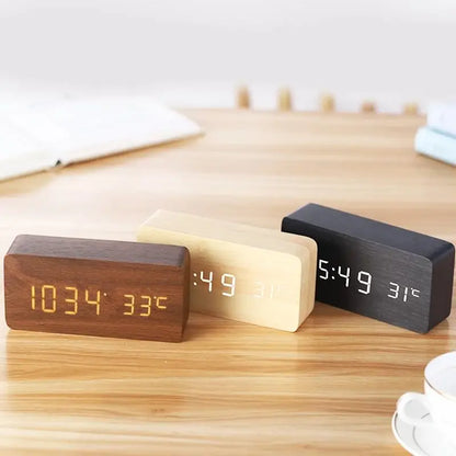 Wooden Digital Alarm Clock with Temperature