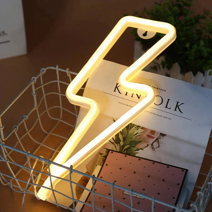 Lightning Bolt Neon Table Light, USB or Battery LED Desk Lamp