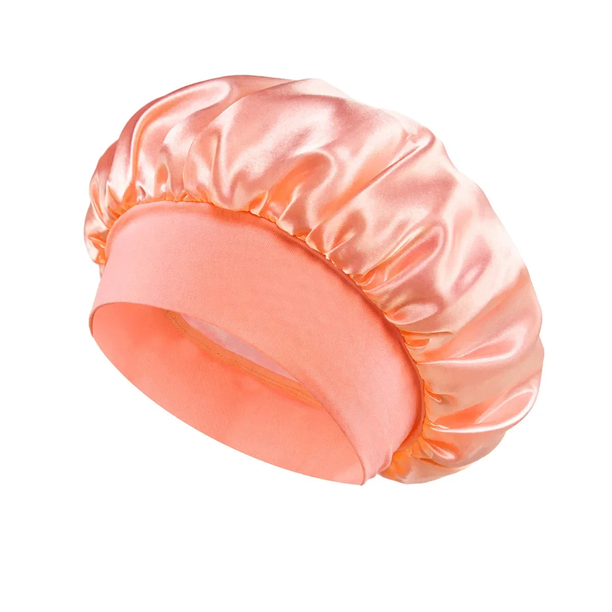 Wide-Brim Satin Hair Bonnet with Elastic Band