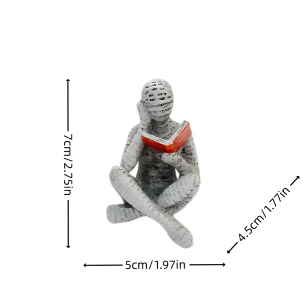 Reading Woman Resin Sculpture, Abstract Bookshelf Figurine Decor