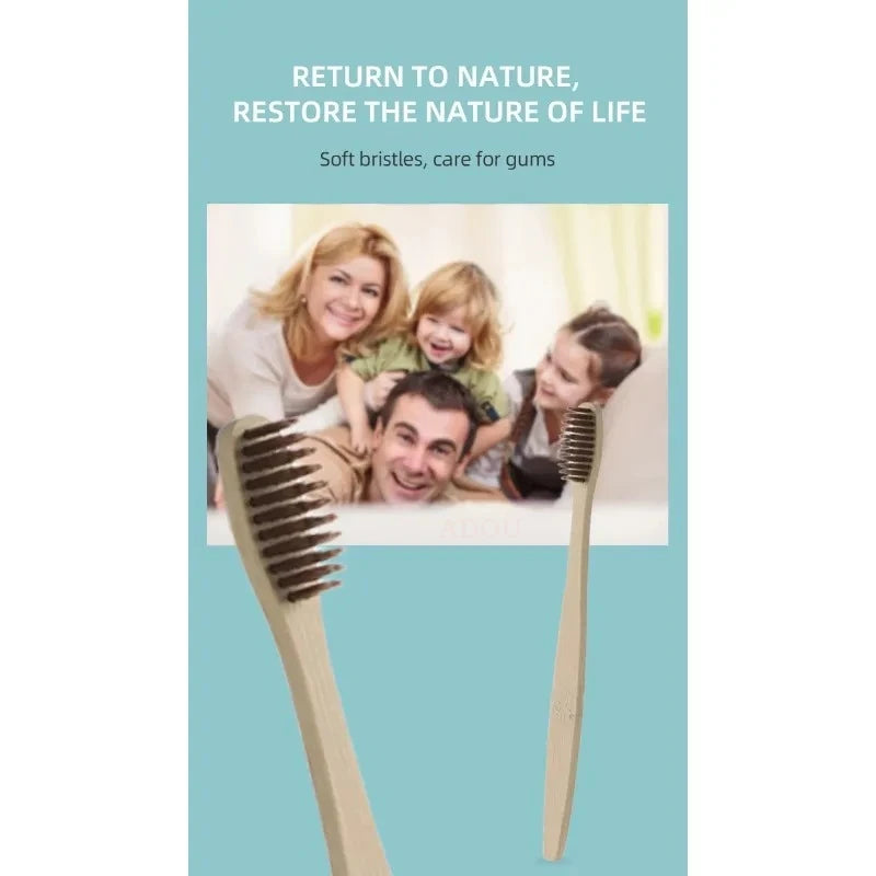 Natural Bamboo Toothbrush Set, 10 Pack