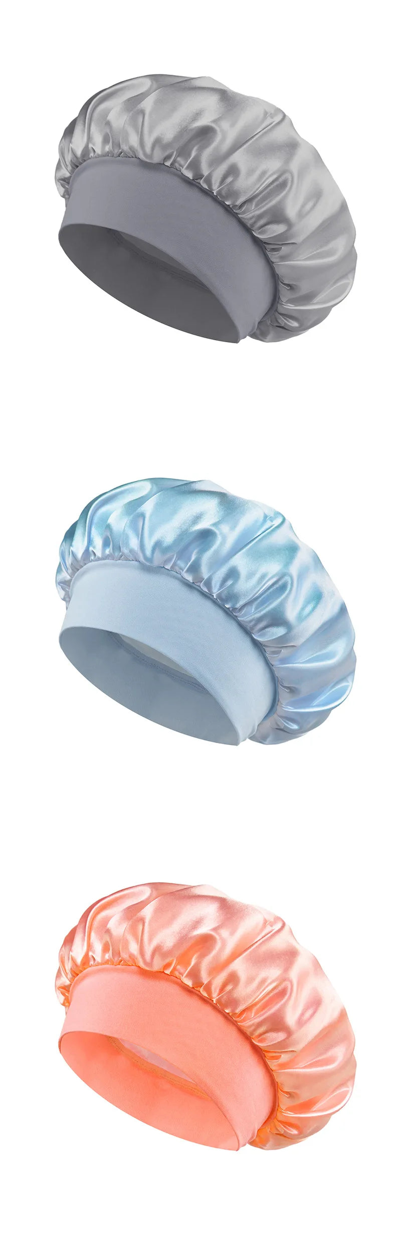 Wide-Brim Satin Hair Bonnet with Elastic Band
