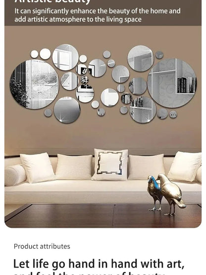 3D Acrylic Round Mirror Wall Stickers, 26 Pieces