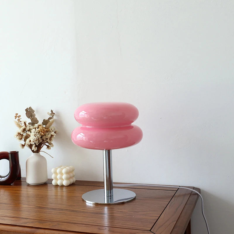 Macaron Glass Table Lamp, Pastel USB Bedside Lamp for Bedroom
