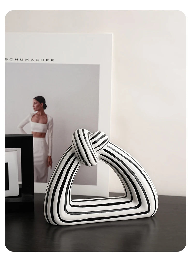Black and White Striped Knot Ceramic Vase