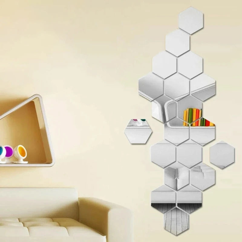 Hexagon Acrylic Mirror Wall Decals, 12 Pieces